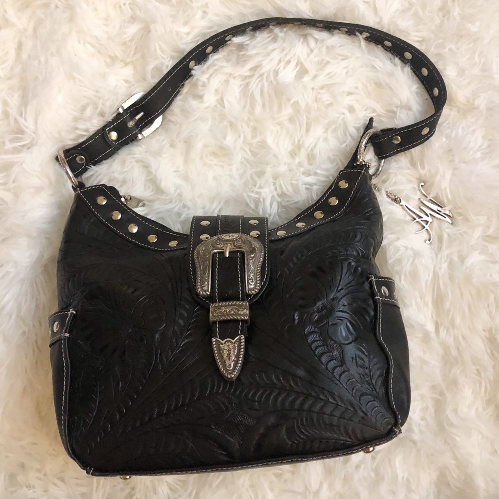 AMERICAN WEST Black Leather Studded Buckle Purse